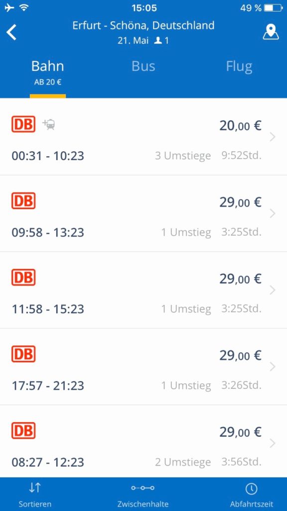 Im direktem Vergleich: Zug, Bus und Flug
